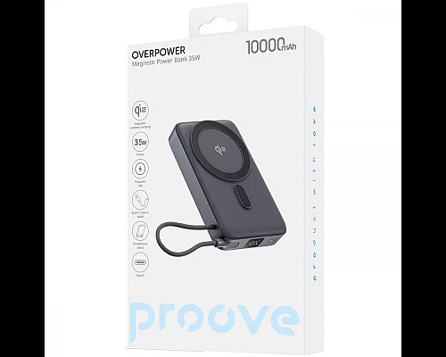 Повербанк Proove OverPower 35W 10000 mAh Qi2, сірий