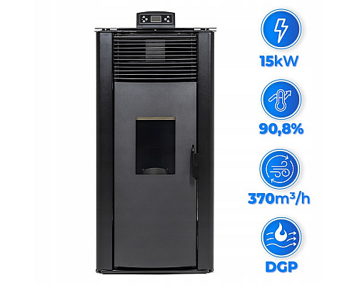 Пелетна піч-камін THUNDER GAREN BLACK 15 кВт