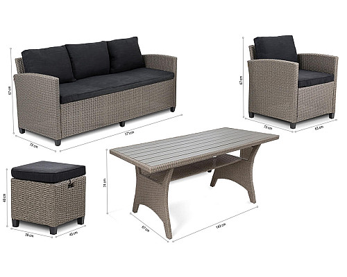 Комплект садових меблів Di Volio Genova Сірий/Графітовий