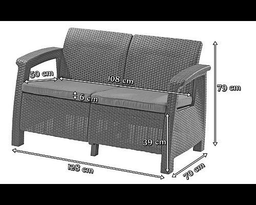 Диван садовий Keter Corfu II Love 2-місний, графіт