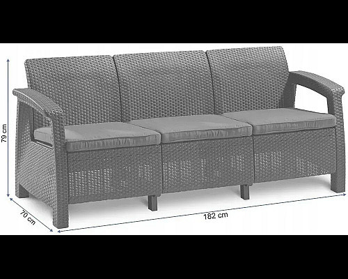 Диван садовий Keter Corfu II Max Love 3-місний, графіт