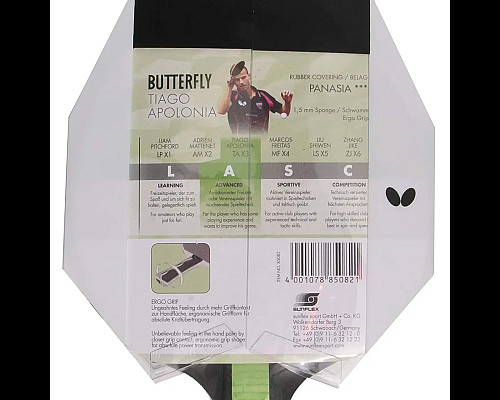 Ракетка для настільного тенісу Butterfly Tiago Apolonia TAX3, червона