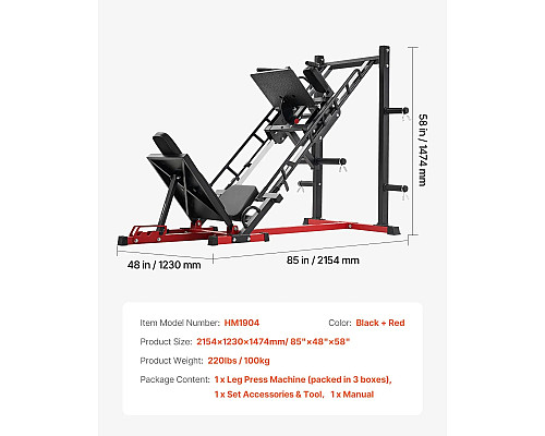 Жим ногами VEVOR HM1904, чорно-червоний