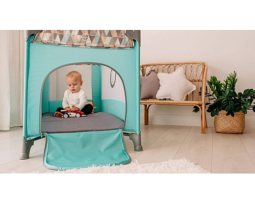 Ліжечко-манеж Lionelo Stefi Yellow Lemon 64 х 124 х 73 см - сіро-жовтий