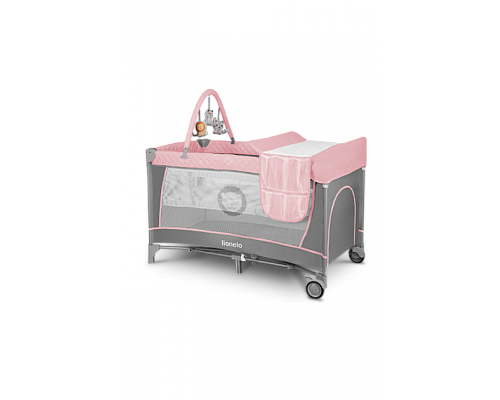 Ліжечко-манеж Lionelo Flower Flamingo 84 х 125 х 41 см - рожево-сірий