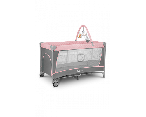 Ліжечко-манеж Lionelo Flower Flamingo 84 х 125 х 41 см - рожево-сірий