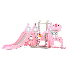 Дитяча гірка з гойдалками 5в1 inSPORTline Multino, 200 х 180 х 120 см  - рожево-біла