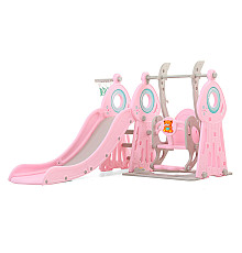 Дитяча гірка з гойдалкою 4в1 inSPORTline Swingslide, 145 х 180 х 120 см - рожево-біла