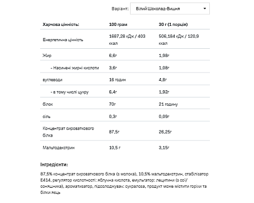 Протеїн Whey Protein - 2270г Вишня з білого шоколаду