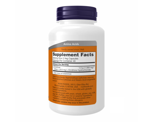 ORNITHINE 500mg Now Foods - 120 vcaps ORNITHINE 500mg Now Foods - 120 vcaps