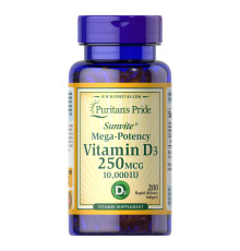 Вітамін Vitamin D3 250мкг (10000 IU) Mega-Potency - 200 капсул