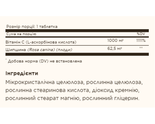 Вітамін Vitamin C W/Rose Hip 1000мг - 100 таблеток