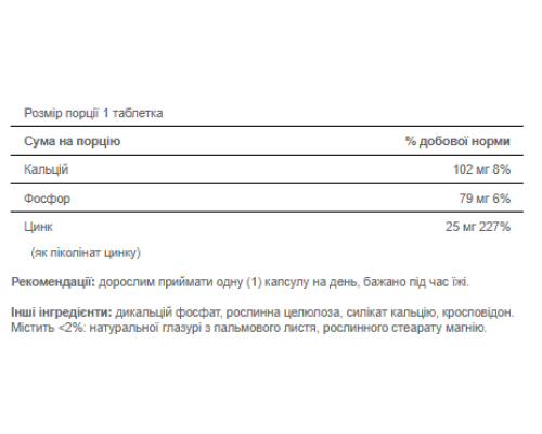 Піколінат цинку (Zinc Picolinate) 25мг - 100 капсули