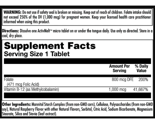 Folic Acid Methyl B-12 800mcg - 60 tabs Raspberry