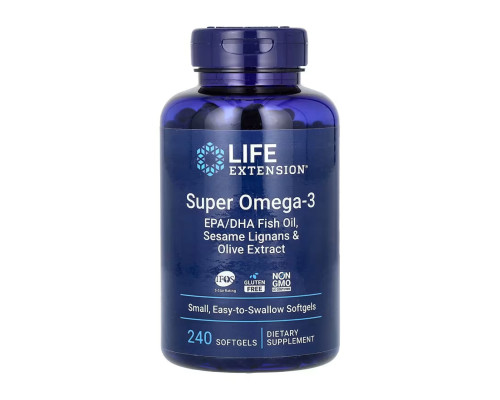 Супер омега Super Omega-3 EPA/DHA Fish Oil Sesame Lignans & Olive Extract - 240 капсул