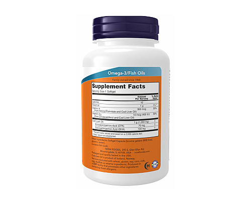 Cod Liver Oil Now Foods 1000mg - 180 sgels