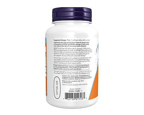 Cod Liver Oil Now Foods 1000mg - 180 sgels