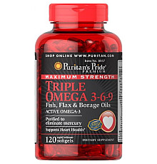 Maximum Strenght Triple Omega 3 6 9 Fish Flax Borage Oils - 120 Softgels