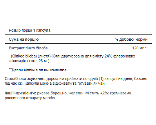 Gin кгo Biloba Standardized Extract 120mg - 200caps