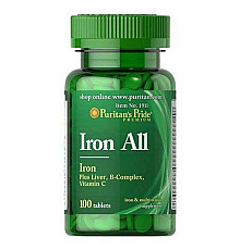  Залізо та мультивітаміни Iron All Iron - 100 таблеток