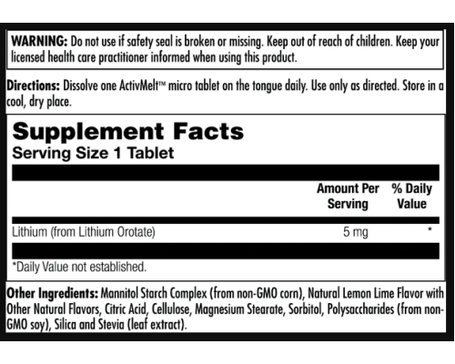 Lithium Orotate 5mg - 90 tabs Lemon Lime