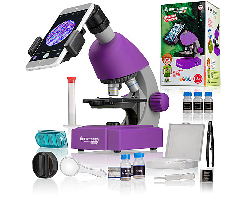 Мікроскоп Bresser Junior 40x-640x Purple з набором для дослідів і адаптером для смартфона (8851300GSF000)