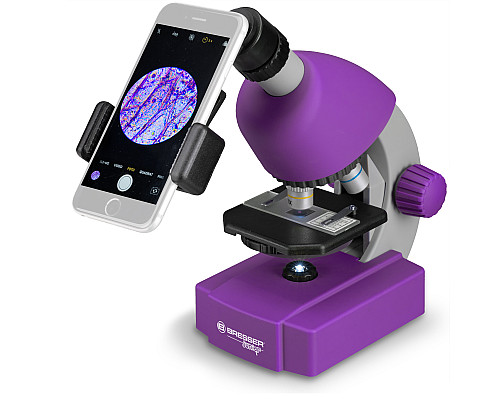 Мікроскоп Bresser Junior 40x-640x Purple з набором для дослідів і адаптером для смартфона (8851300GSF000)