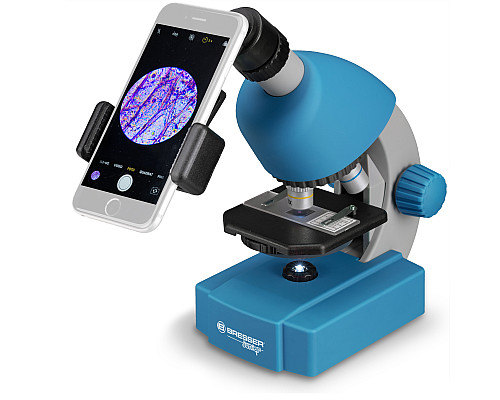 Мікроскоп Bresser Junior 40x-640x Blue з набором для дослідів та адаптером для смартфона (8851300WXH000)