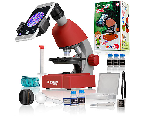Мікроскоп Bresser Junior 40x-640x Red з набором для дослідів та адаптером для смартфона (8851300E8G000)
