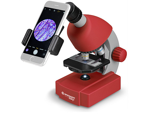 Мікроскоп Bresser Junior 40x-640x Red з набором для дослідів та адаптером для смартфона (8851300E8G000)