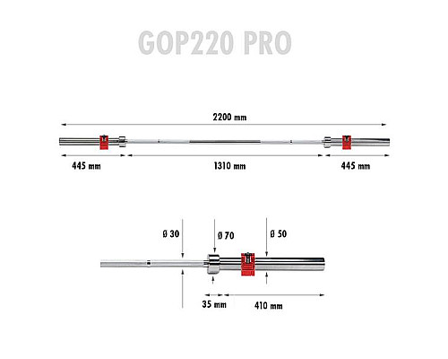 Гриф олімпійський HMS GOP220 PRO з затискачами ZG1000R, 220 см