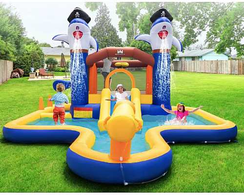 Надувний ігровий майданчик Costway Dolphins 579х408х250 см