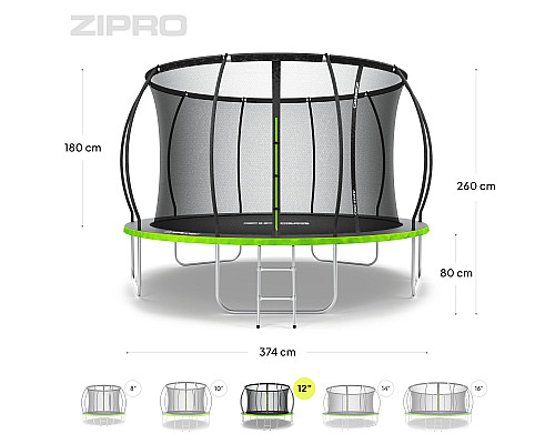 Батут Zipro Jump Pro Premium з внутрішньої сіткою 12 футів 374 см чорно-зелений Батут Zipro Jump Pro Premium з внутрішньої сіткою 12 футів 374 см чорно-зелений