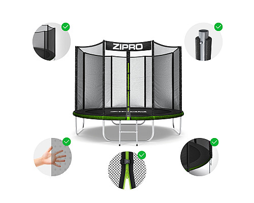 Батут Zipro Jump Pro з зовнішньою сіткою 8 футів 252 см чорно-зелений Батут Zipro Jump Pro з зовнішньою сіткою 8 футів 252 см чорно-зелений