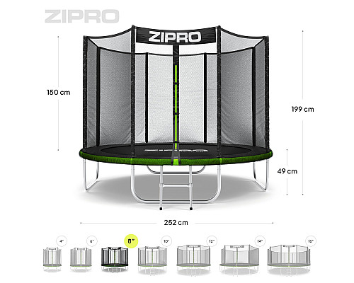 Батут Zipro Jump Pro з зовнішньою сіткою 8 футів 252 см чорно-зелений Батут Zipro Jump Pro з зовнішньою сіткою 8 футів 252 см чорно-зелений