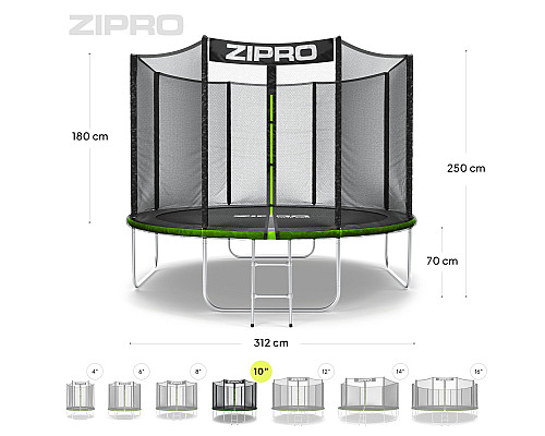 Батут Zipro Jump Pro із зовнішньою сіткою 10 футів 312 см чорно-зелений Батут Zipro Jump Pro із зовнішньою сіткою 10 футів 312 см чорно-зелений