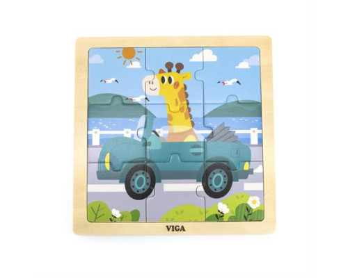 Дерев'яний пазл Viga Toys  Автомобіль с жирафою 9 ел. (44629)