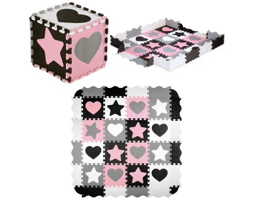 Пазл з манежем MD03 KID'S PLAYPEN PINK HEARTS 140x140CM  NILS FUN 36 елементів