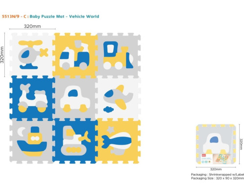Килимок з 9 Пазлів Транспортні засоби для дітей 10м+