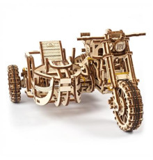 Дерев'яний механічний 3D конструктор Ugears Мотоцикл Scramber з коляскою (70137)