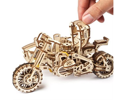 Дерев'яний механічний 3D конструктор Ugears Мотоцикл Scramber з коляскою (70137)