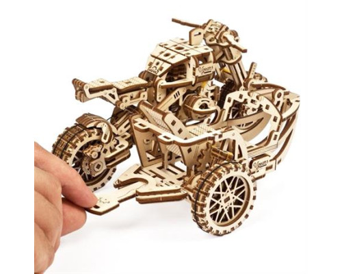 Дерев'яний механічний 3D конструктор Ugears Мотоцикл Scramber з коляскою (70137)