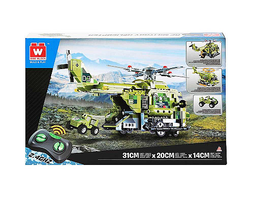 Дитячий конструктор Alpha Військовий гелікоптер та машинка на дистанційному керуванні 676 ел, зелено-чорний