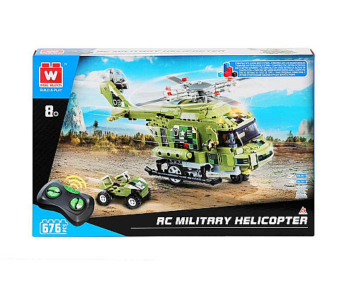Дитячий конструктор Alpha Військовий гелікоптер та машинка на дистанційному керуванні 676 ел, зелено-чорний