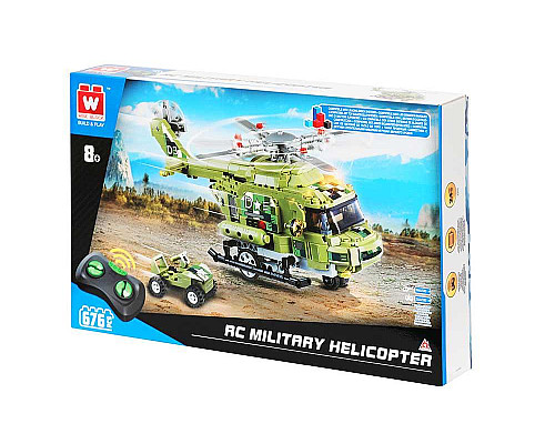 Дитячий конструктор Alpha Військовий гелікоптер та машинка на дистанційному керуванні 676 ел, зелено-чорний