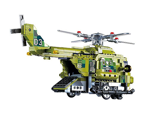 Дитячий конструктор Alpha Військовий гелікоптер та машинка на дистанційному керуванні 676 ел, зелено-чорний