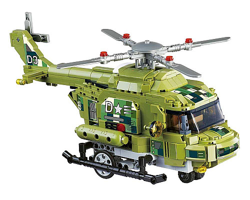 Дитячий конструктор Alpha Військовий гелікоптер та машинка на дистанційному керуванні 676 ел, зелено-чорний