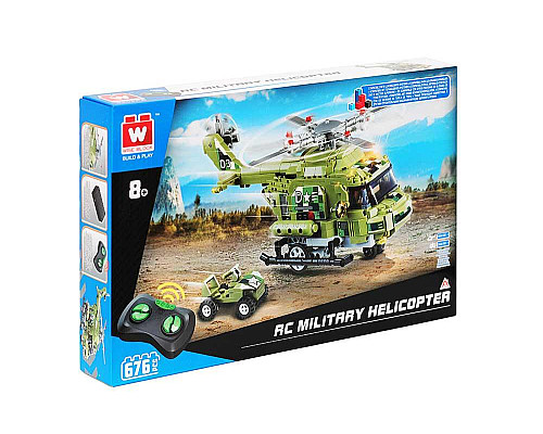 Дитячий конструктор Alpha Військовий гелікоптер та машинка на дистанційному керуванні 676 ел, зелено-чорний