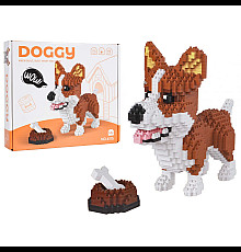 Дитячий конструктор Ramiz 6115 Welsh Corgi з мисочкою на кісткою 1200 ел, коричнево-білий