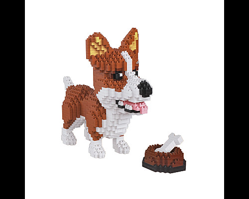 Дитячий конструктор Ramiz 6115 Welsh Corgi з мисочкою на кісткою 1200 ел, коричнево-білий